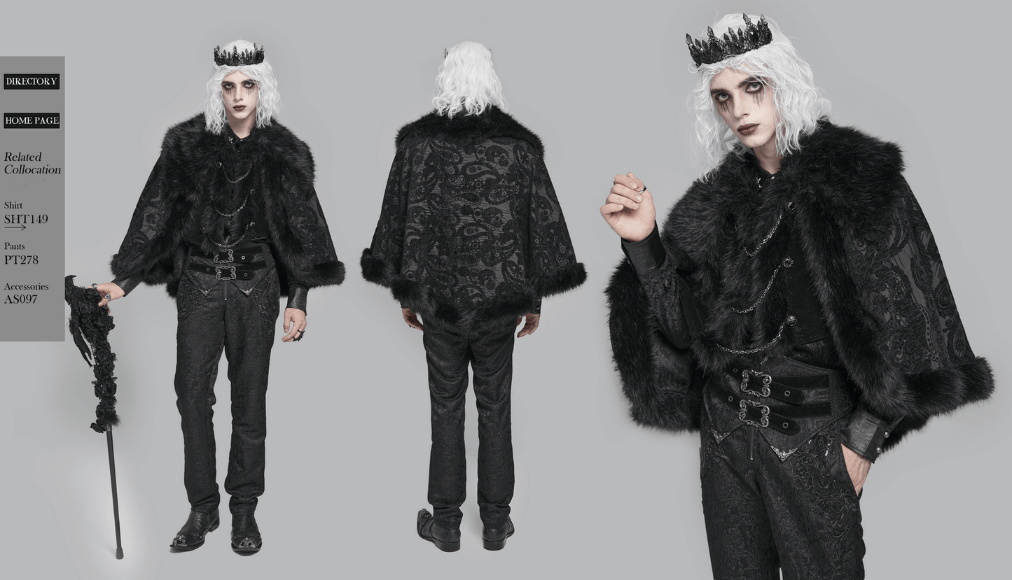 Male Gothic Cape with Faux Fur Collar and Hem Trim