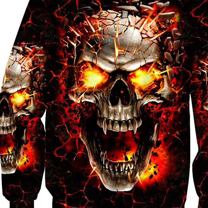 Male Rock Style Sweatshirt with 3D print of Fire Skull / Alternative Apparel Fashion for Men
