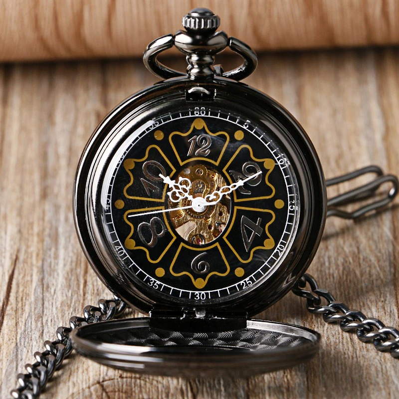 Mechanical Black Pocket Watches with Pentagram / Alternative Fashion Accessories
