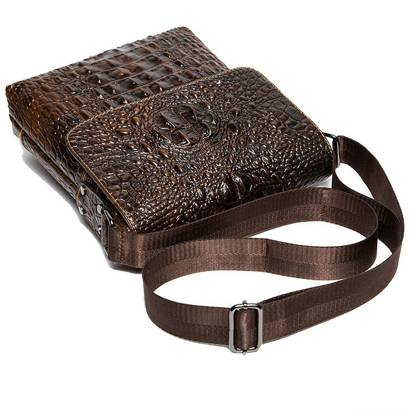 Men’s Genuine Leather Bag With Crocodile Pattern / Stylish Shoulder Flap Zipper Bags