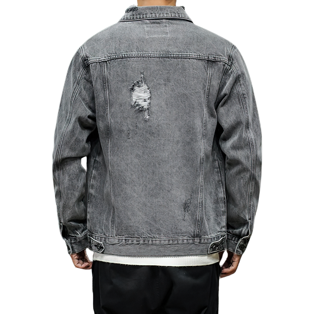 Men's Denim Retro Bomber Jacket with Pockets / Fashion Male Turn-down Collar Jackets