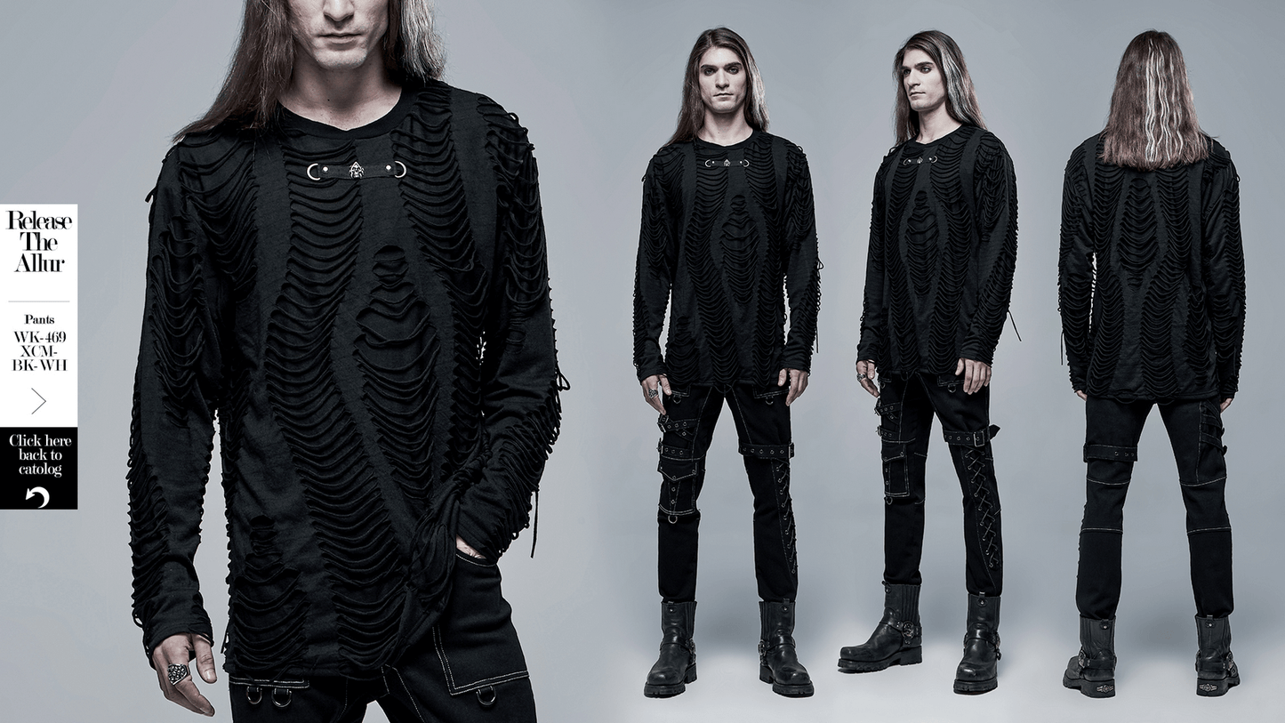 Men's Distressed Ripped Gothic Long Sleeves Sweatshirt