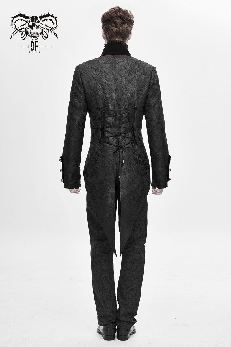 Men's Elegant Jacket with Brocade / Gothic Zipper Jacket with Lacing on the Back