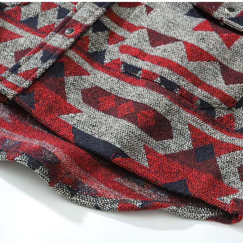 Men's Geometric Pattern Shirt with Big Pockets / Casual Thick Long Sleeve Shirts