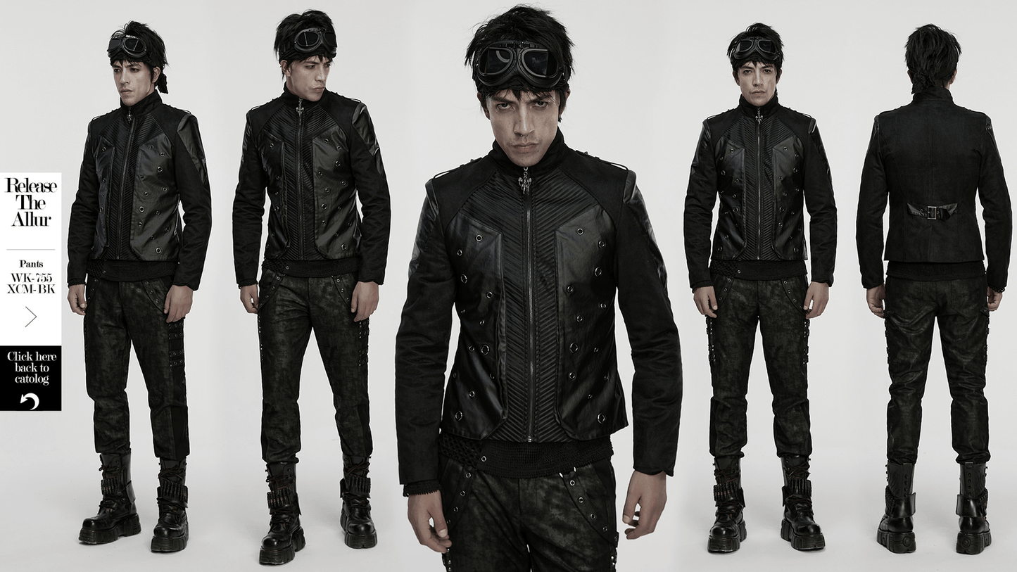 Men's Gothic Suede and Twill Cyberpunk Eyelet Jacket