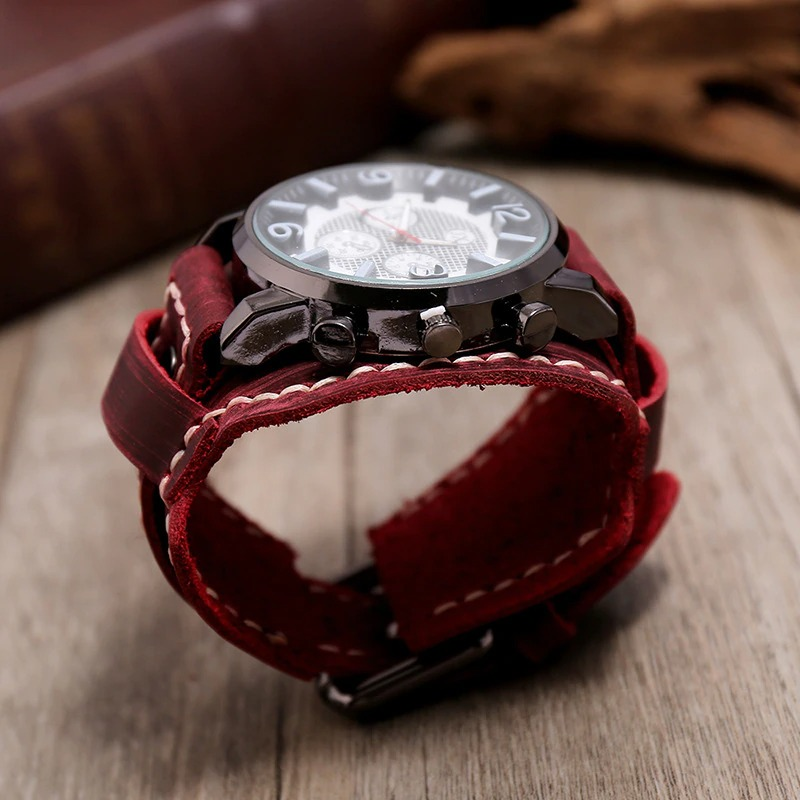 Men's Retro Rock Style Watches / Vintage Leather Watch Band / Men's Watches With Quartz Chronograph