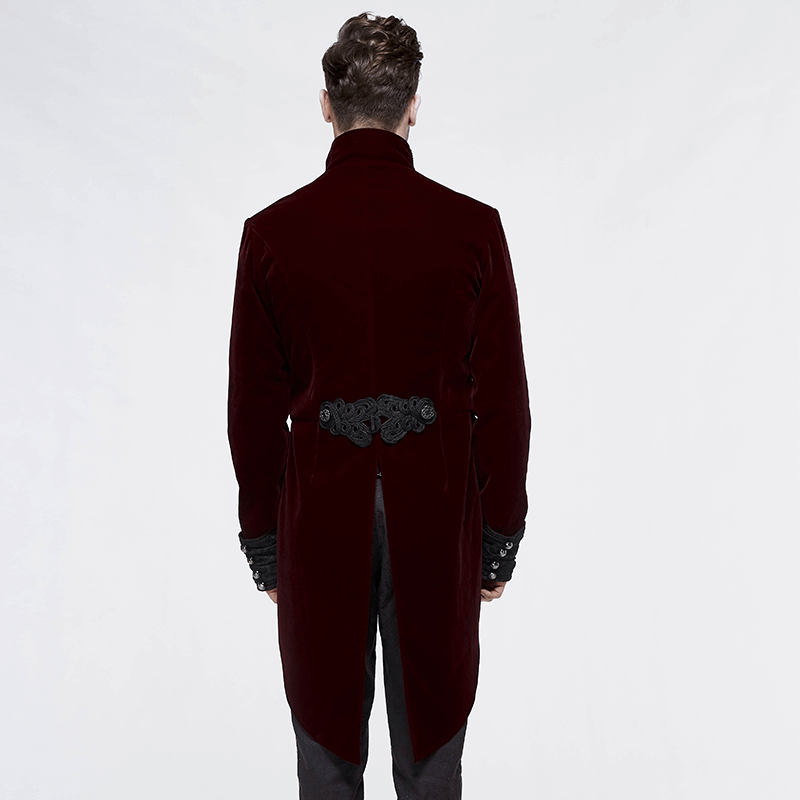 Men's Steampunk Velvet Coat / Retro Male Wine Red Redingote / Alternative Fashion