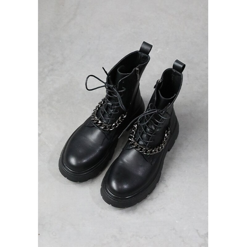 Mortocycle Boots with Metal Chain / Punk Men's Thick-soled Boots / Fashion Lace up Shoes