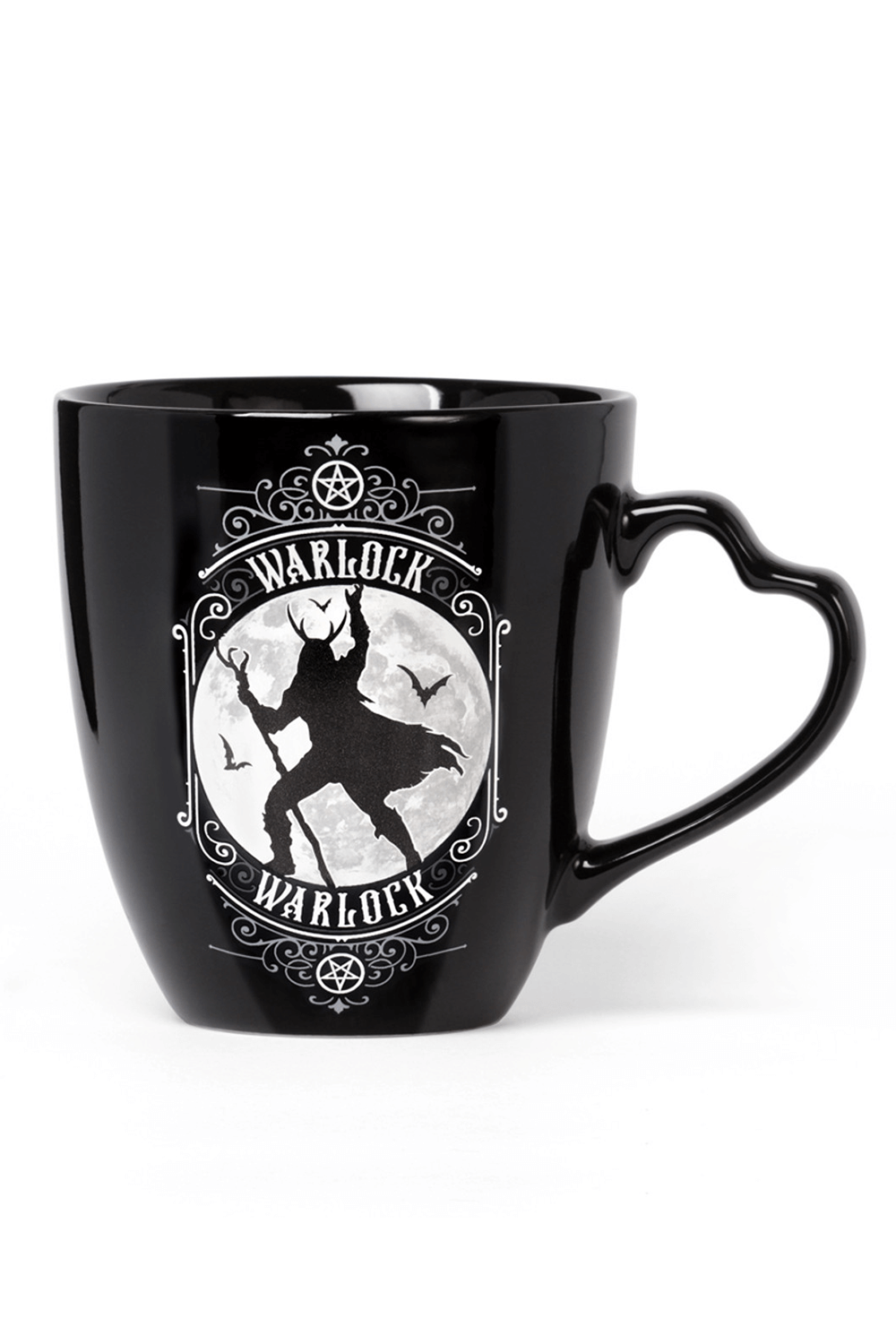 Mystical Black Warlock Mug with Heart-Shaped Handle