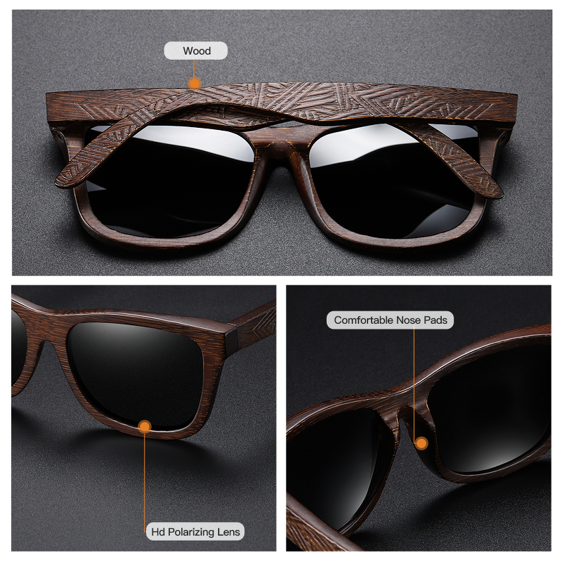 Natural Bamboo Wooden Sunglasses / Handmade Polarized Mirror Coating Lenses Eyewear with Gift Box