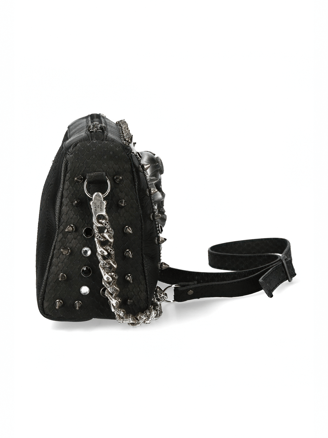 NEW ROCK Black Studded Crossbody Bag With Skull Design and Chain Strap
