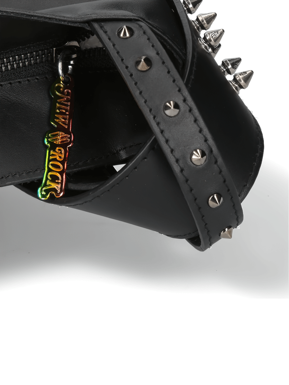 NEW ROCK Studded Shoulder Bag with Chain Accent and Spikes
