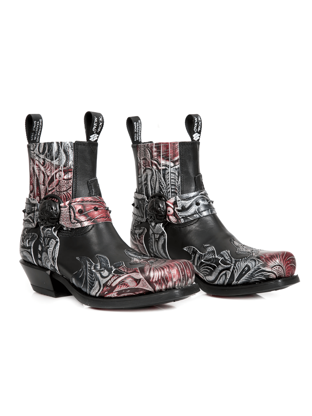 NEW ROCK Urban Cowboy Ankle Boots in Red Cow Leather