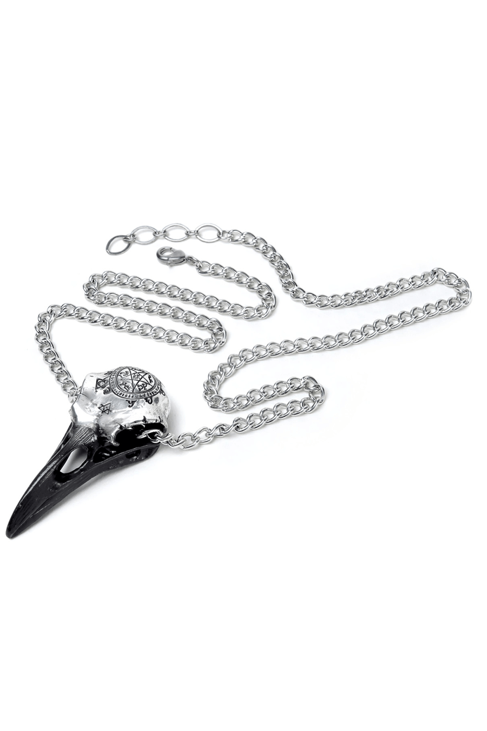 Occult Raven Skull Pendant with Sigil and Pewter Chain