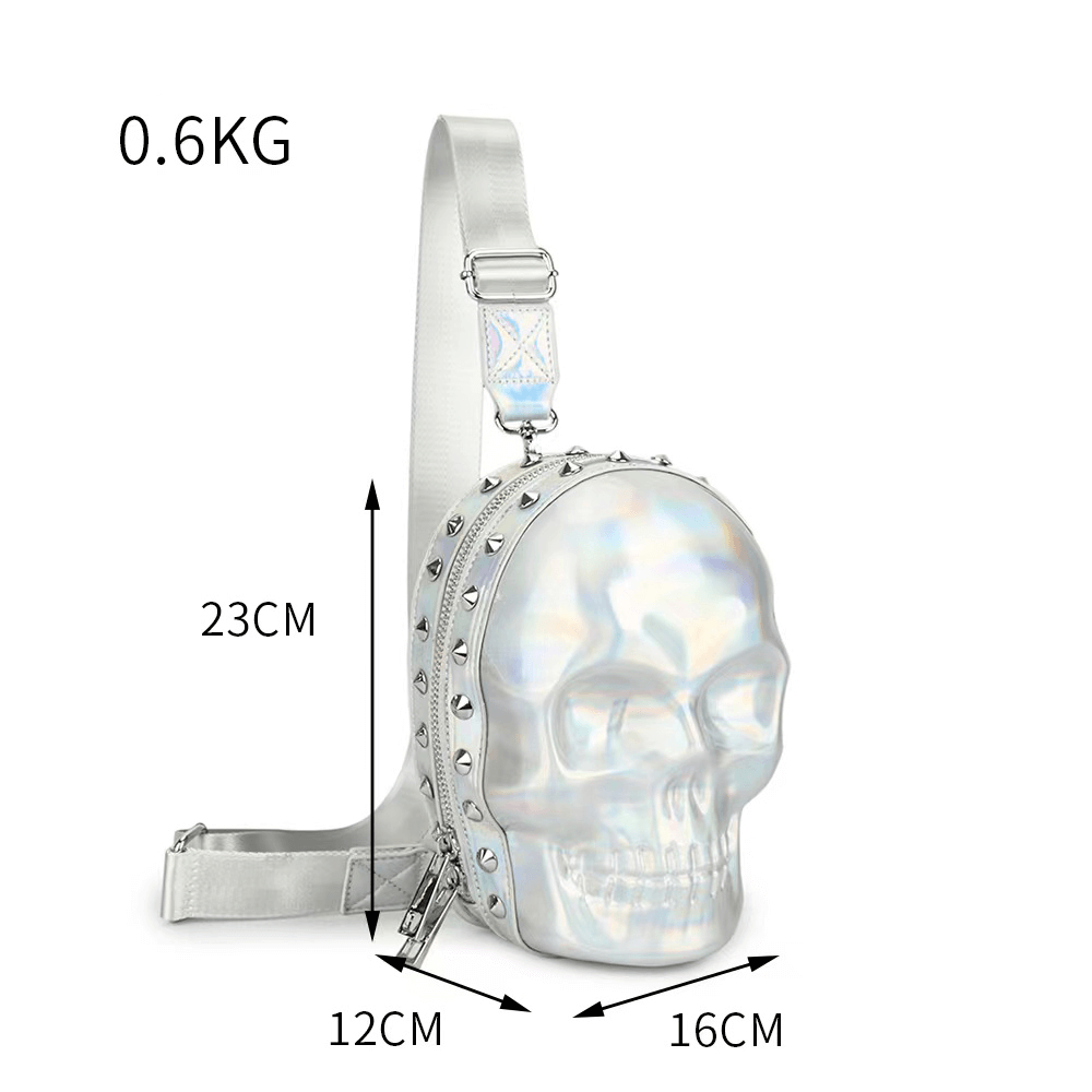Originality Skeleton Head Handbag / Gothic Rivets Zipper Crossbody Bag