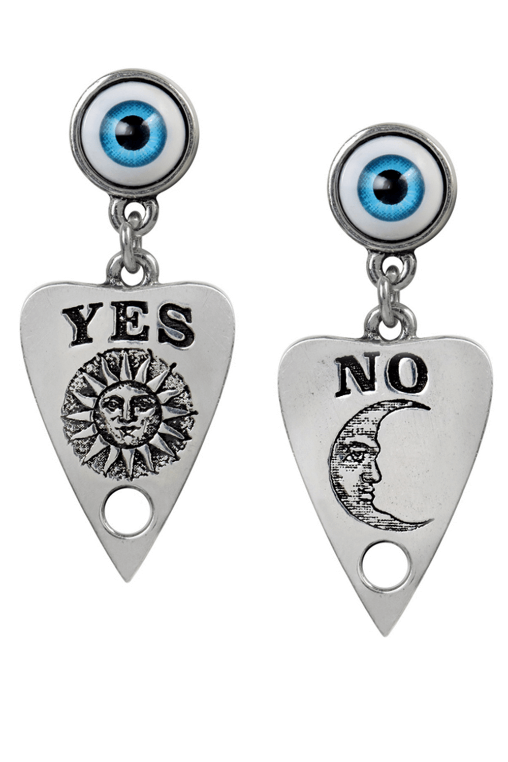 Ouija Planchette Earrings with Acrylic Eyes and Mystical Design