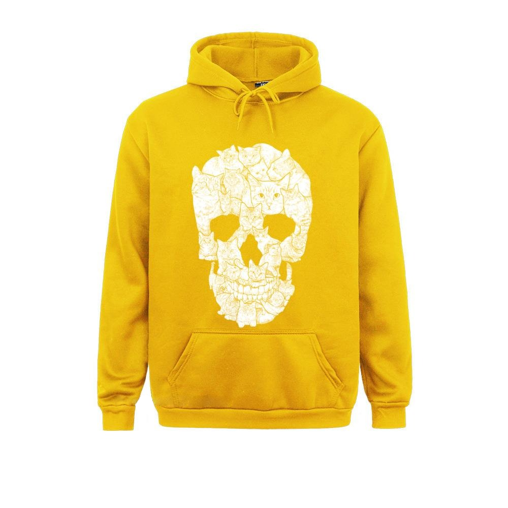 Oversize Men's Skull Print Hoodie / Rock Style Hoodie With Pockets / Male Clothing With Cats
