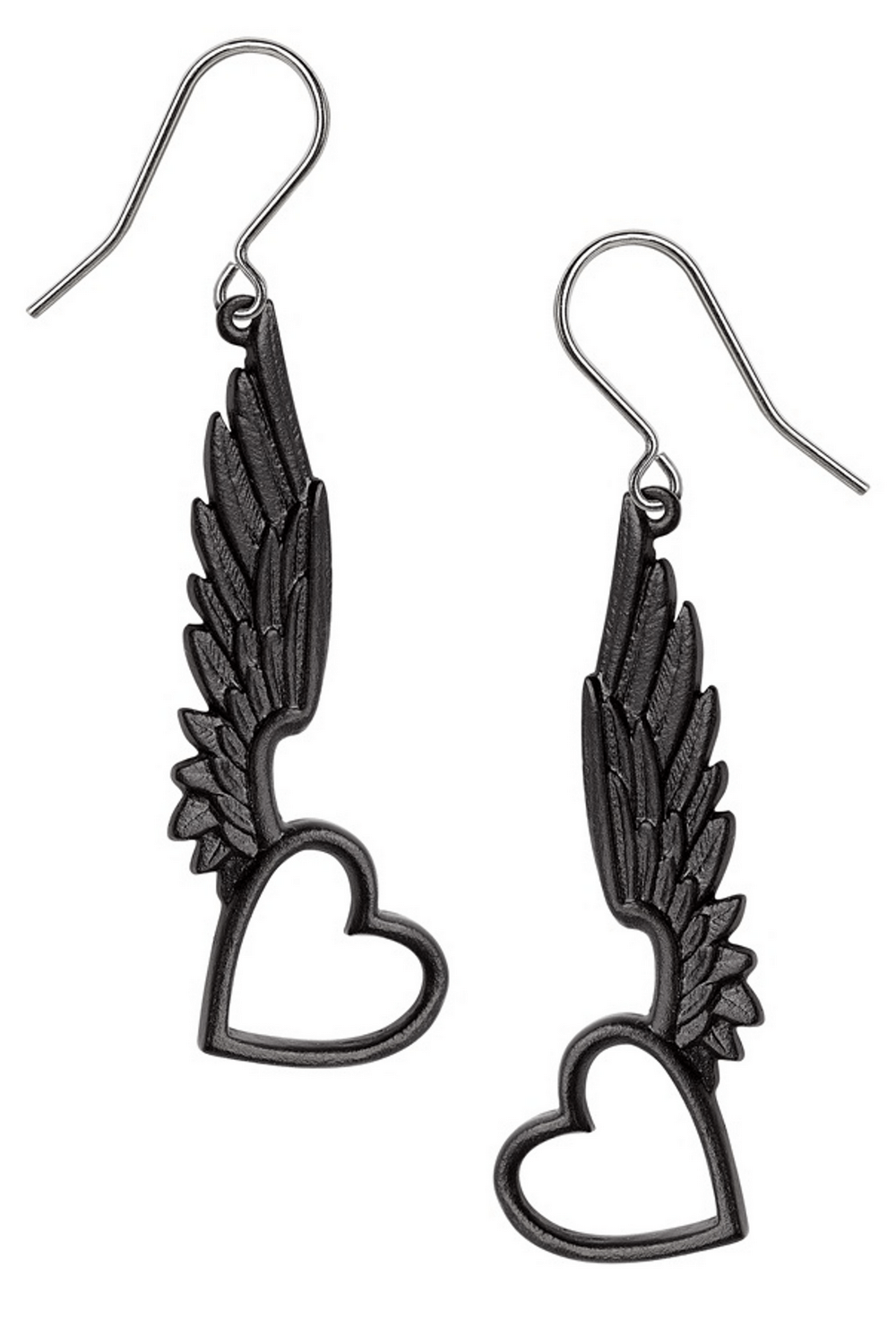 Passio Wings of Love Heart Drop Earrings with Gothic Design