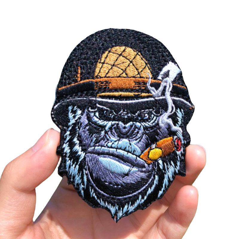 Patch On Clothes Of Print Gorilla In A Helmet With A Cigar / Gothic Unisex Accessory