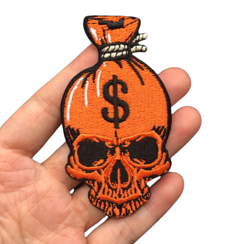 Patch On Clothes Of Red Skull With Dollar Symbol Print / Gothic Unisex Accessory
