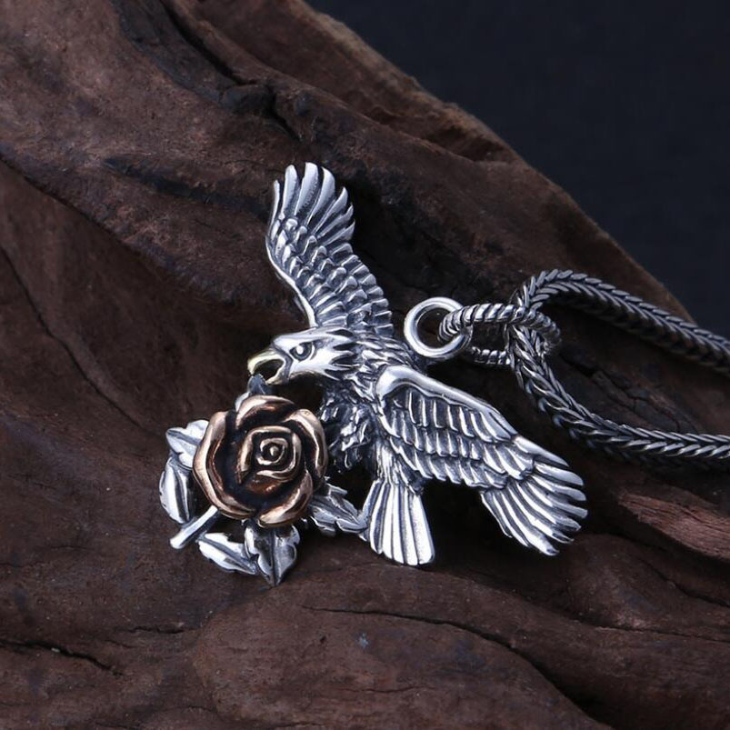 Pendant Rose And Eagle of 925 Sterling Silver / Jewelry Unisex