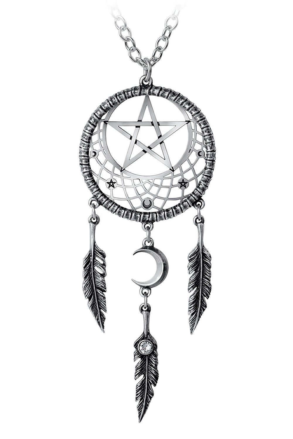 Pentagram and Moon Dreamcatcher Pendant Necklace