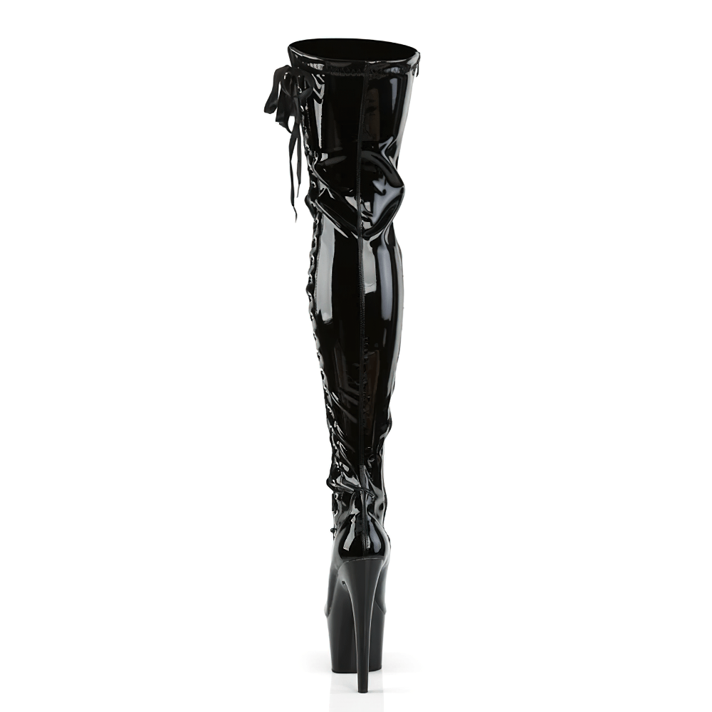 PLEASER Women's Black Thigh High Platform Lace-Up Boots
