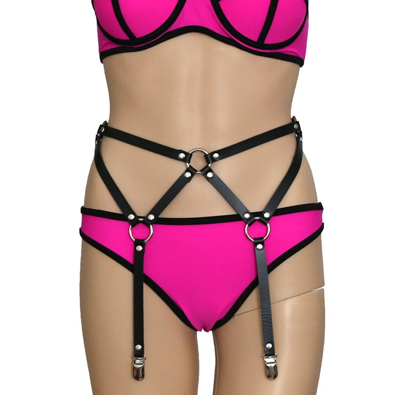 PU Leather Body Bondage Suspenders Belts / Adjustable Waist Harness / Sexy Women Garter Belt