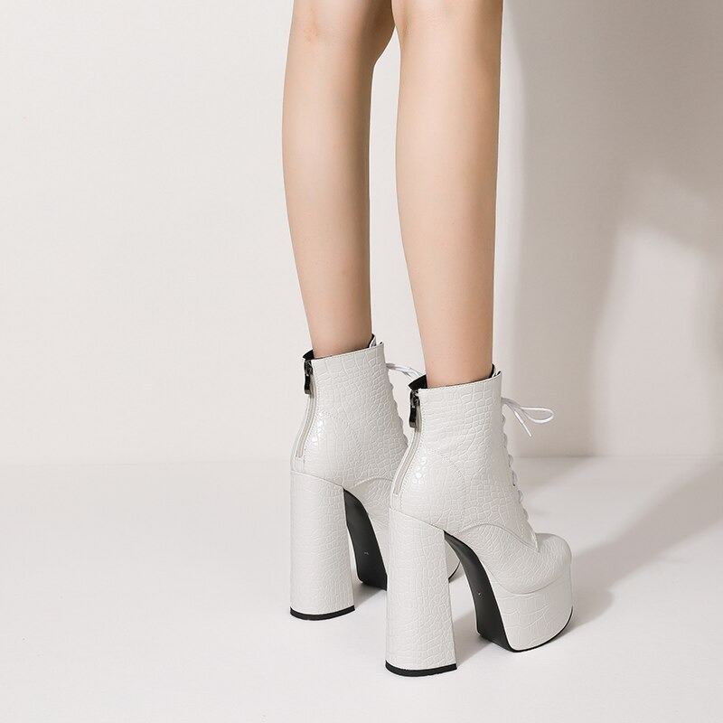 PU Leather Casual Style Women Shoes with Round Toe / Square High Heel Ankle Boots