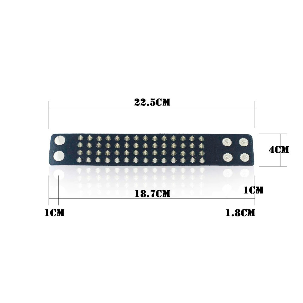 PU Leather Gothic Bracelet / Unisex Black Bangle with Four Row Spikes