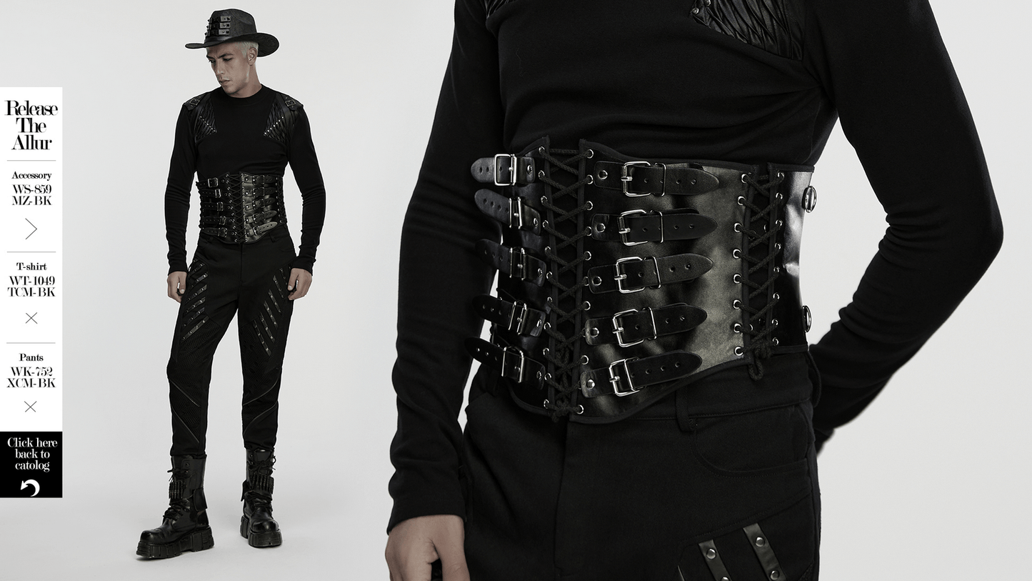 Punk Black Corset Belt with Buckles and Laces