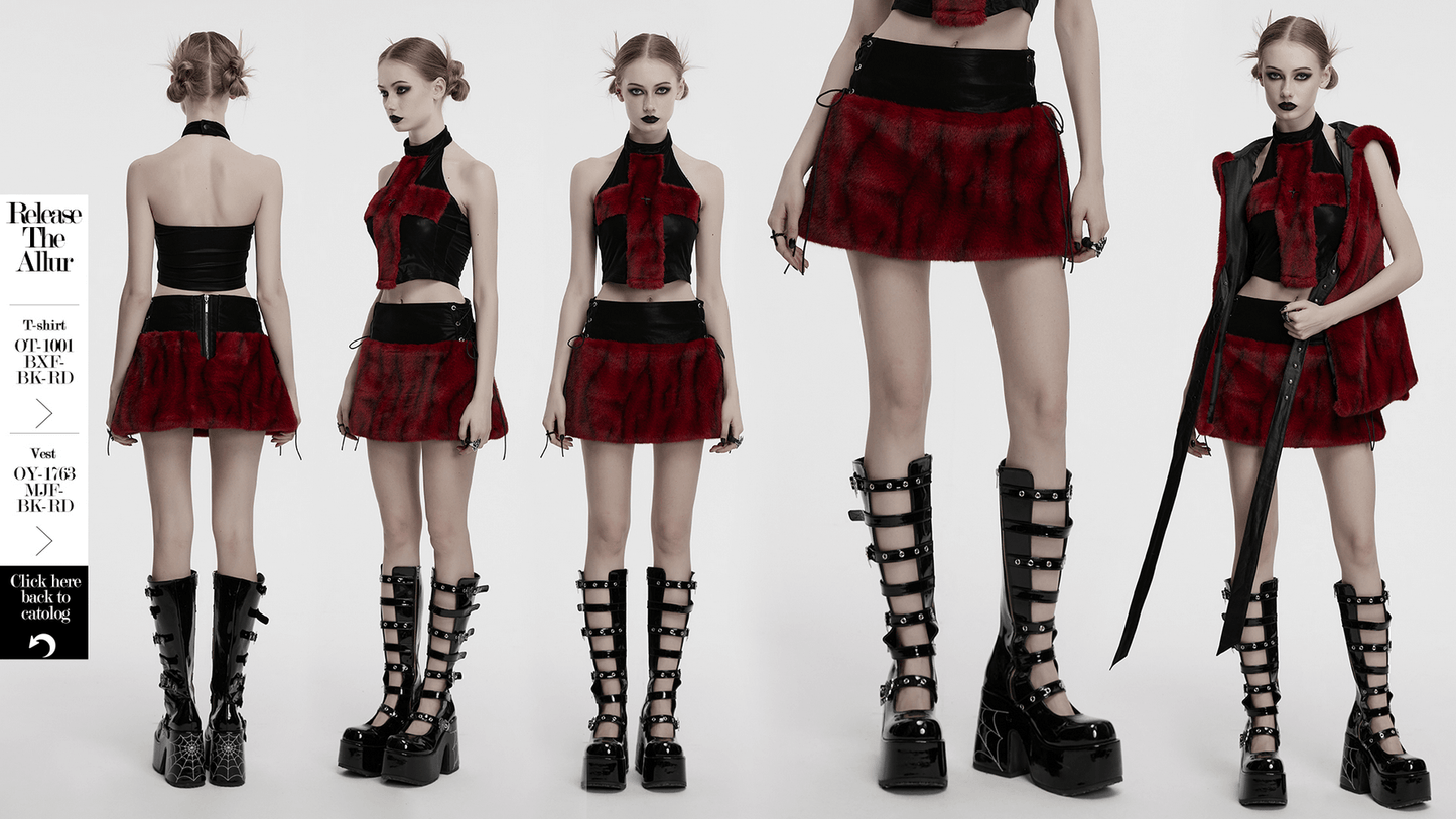 Punk Flame Tie-Dyed Faux Leather and Fur Skirt