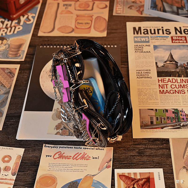 Punk Heart Shape Bag With Crosses Decor / Women's Rivets Shoulder Bag