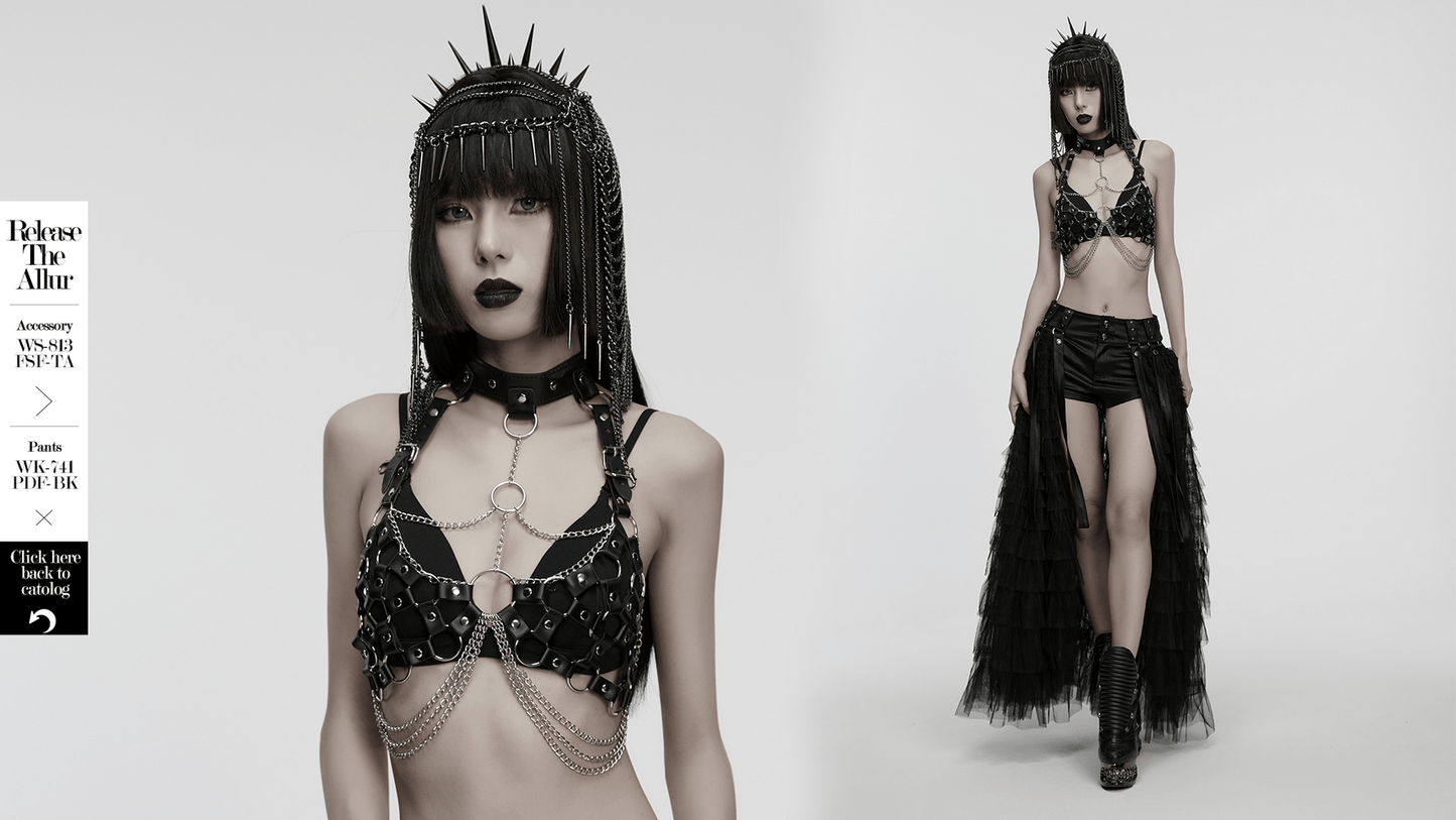 Punk Leather Chest Harness with Chains and Rings