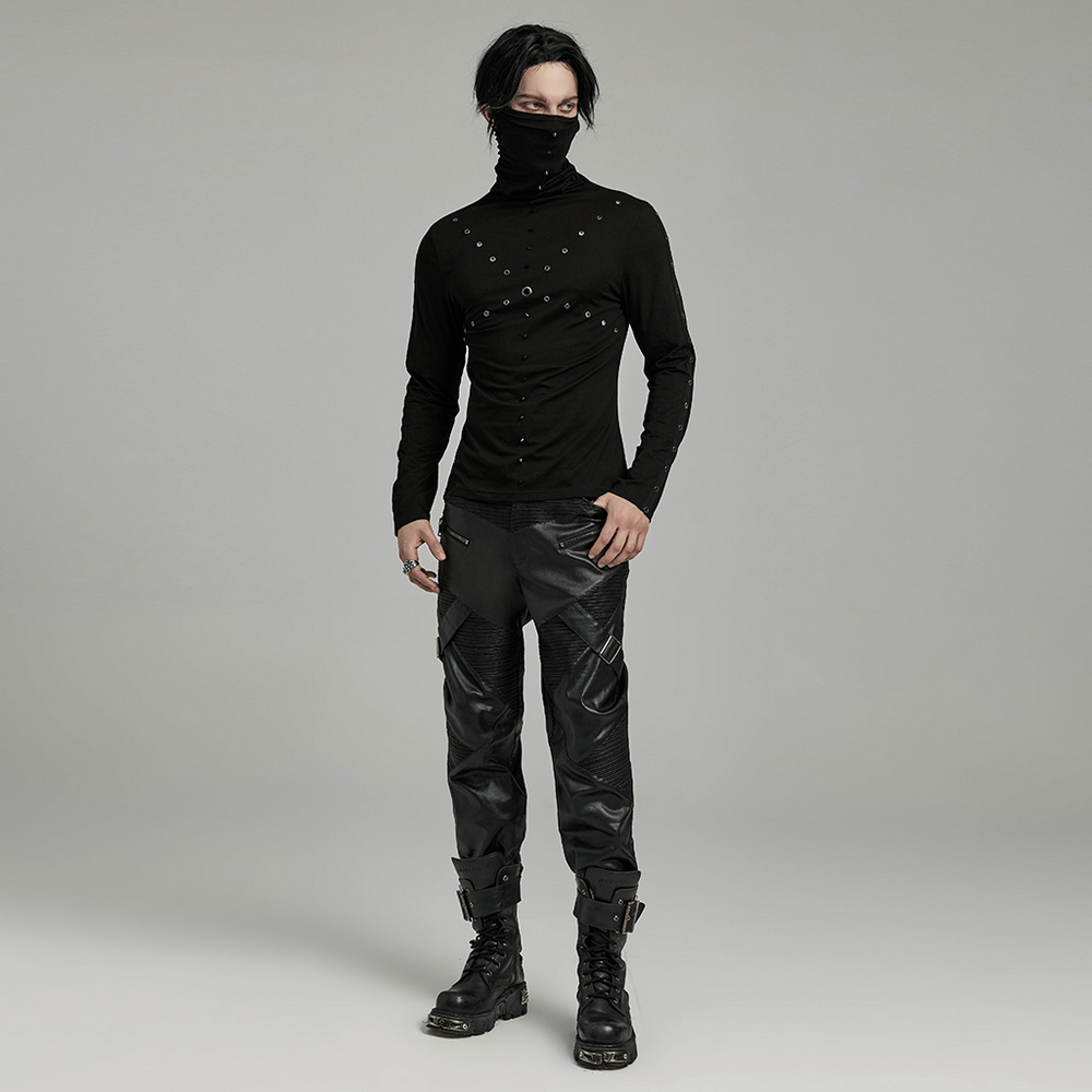 Punk Men's High Collar Top with Spiked Details