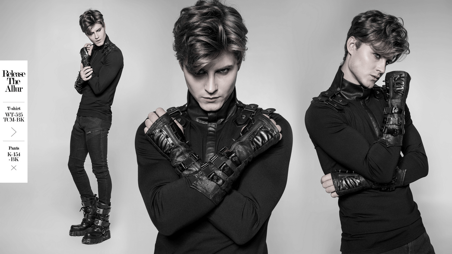 Punk Micro-Crack Fingerless Gloves with Leather Loops