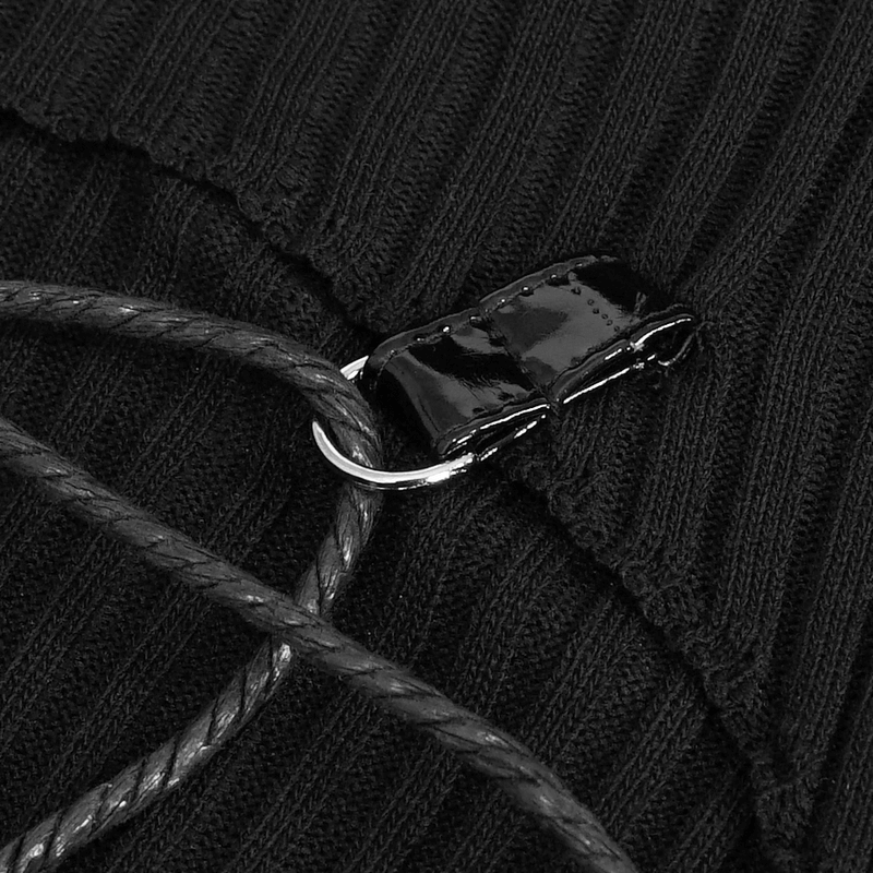 Punk Off Shoulder Knitted Hooded Top with Hollow out Back / Women's Black Long Sleeves Hoodies