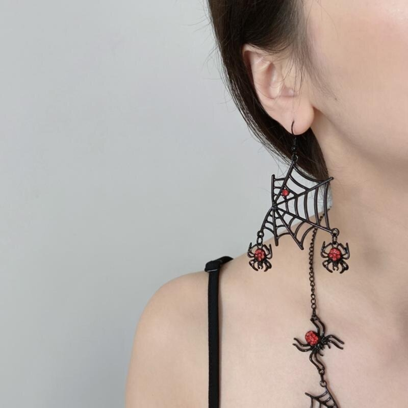 Punk Red Rhinestone Spider Earrings / Gothic Dangle Earrings / Fashion Accessories