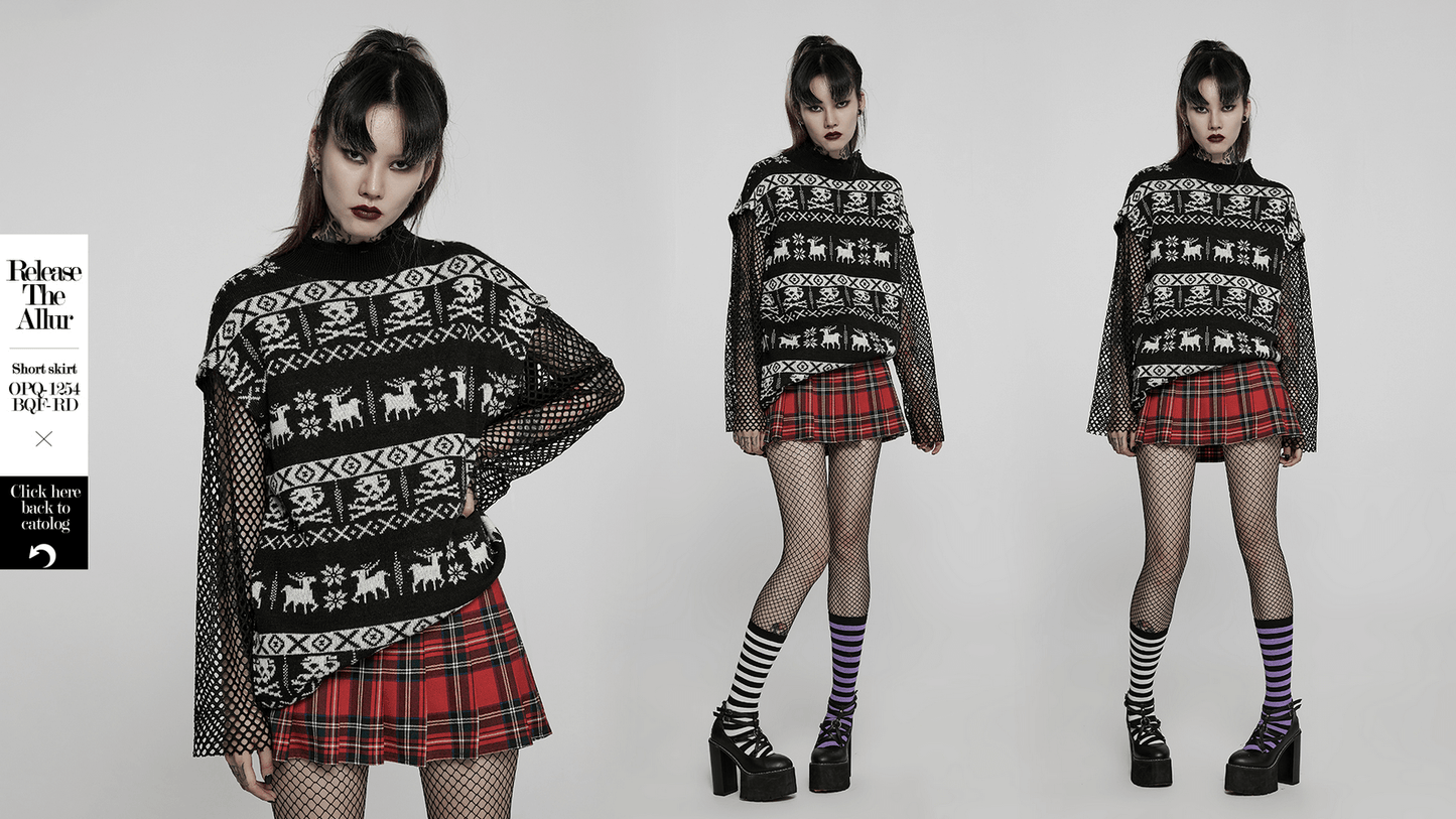 Punk Skull Pattern Loose Pullover with Removable Sleeves