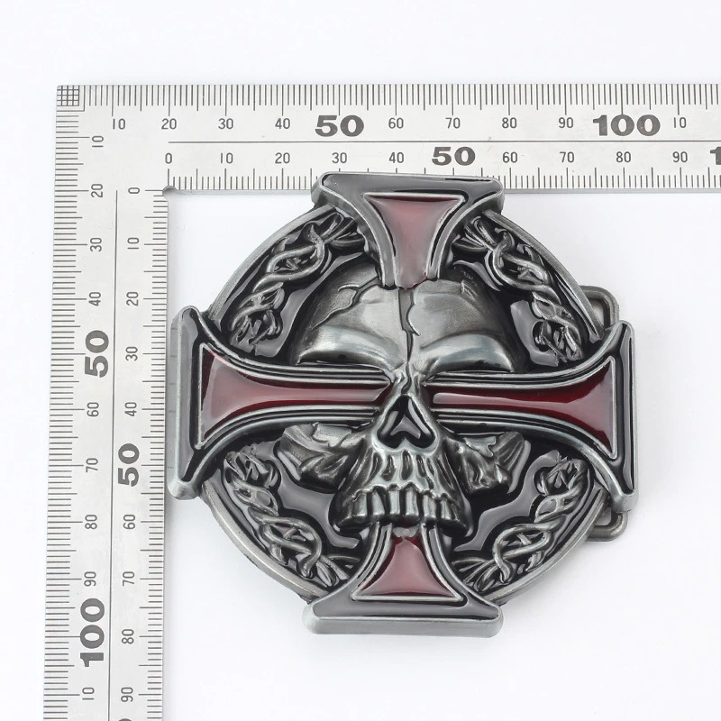 Punk Style Buckle With Ghost Skull And Cross / Brutal Unisex Metal Buckle