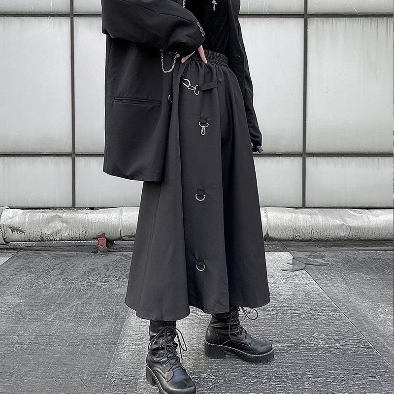 Punk Style Irregular Skirts with Buckles / Gothic Women's Black High Waist Skirt