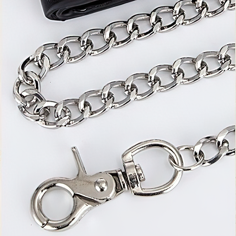 Punk Style Luxury Men's Wallet PU Leather / Black Double Skull Rivets Purse with Chain Card Holder