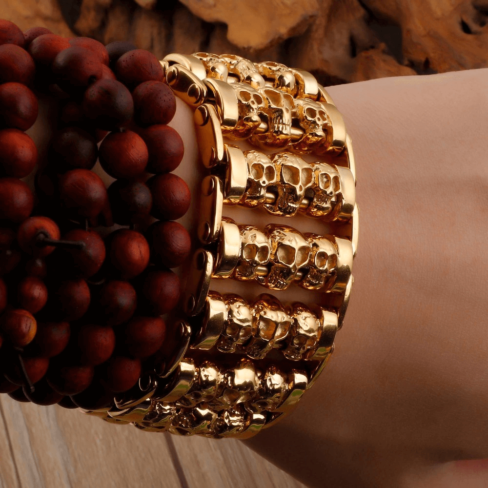 Punk Style Multiple Skull Heads Charm Bracelets For Men / 316 Stainless Steel Jewelry