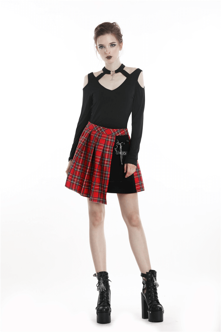 Punk Stylish Asymmetrical Plaid Mini Skirt for Women