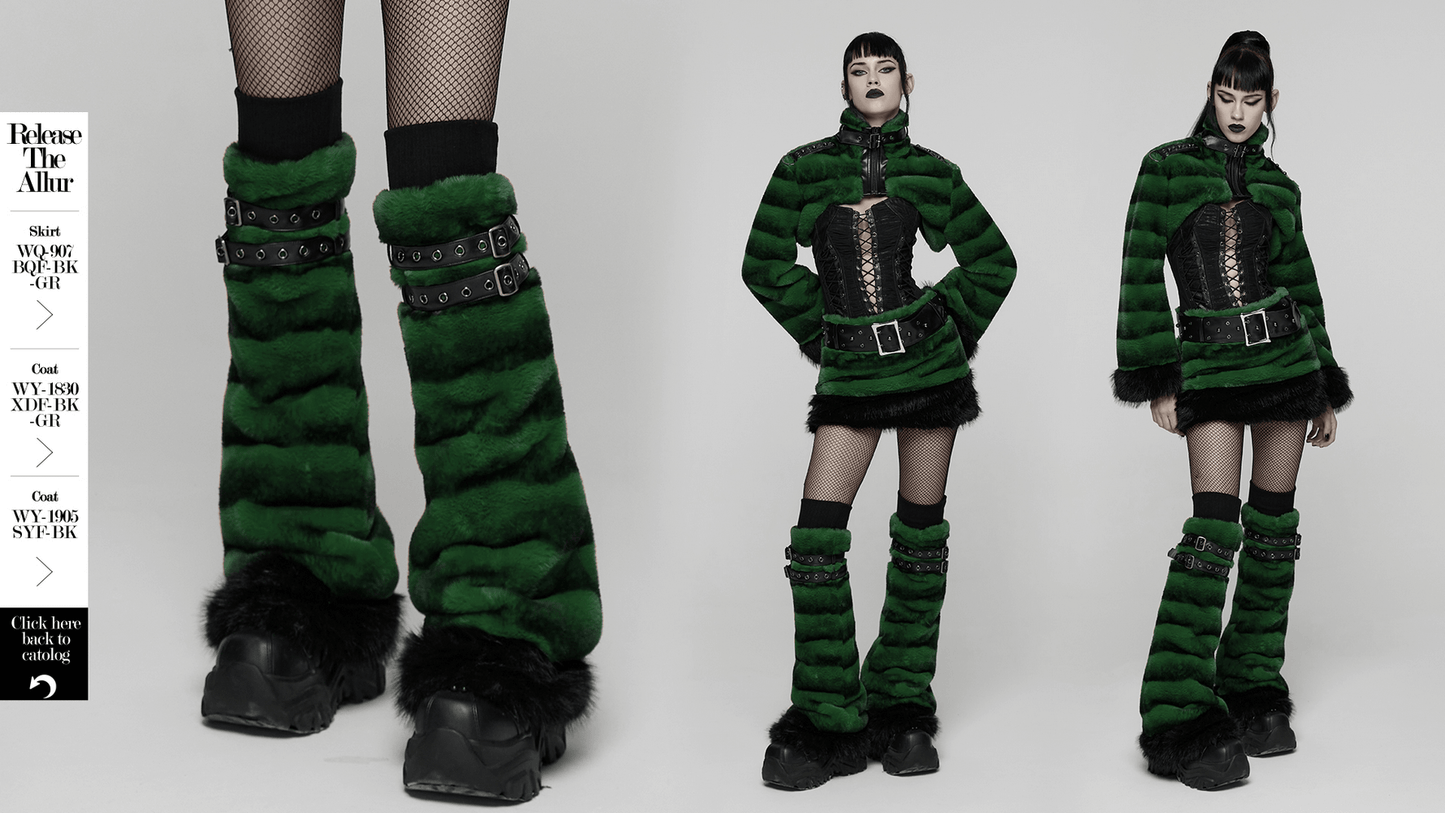 Punk Ultra-Soft Fur Leg Warmers with Striped Design