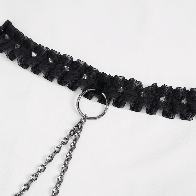 Punk Zipper Corset With Chain / Fashion Sexy Ruffled Collar Corset With Rivets