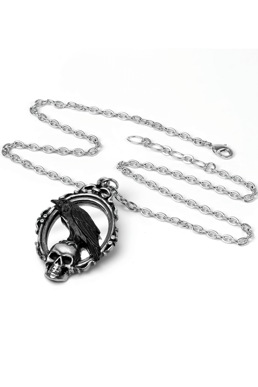 Raven and Skull Pendant with Ornate Mirror Frame