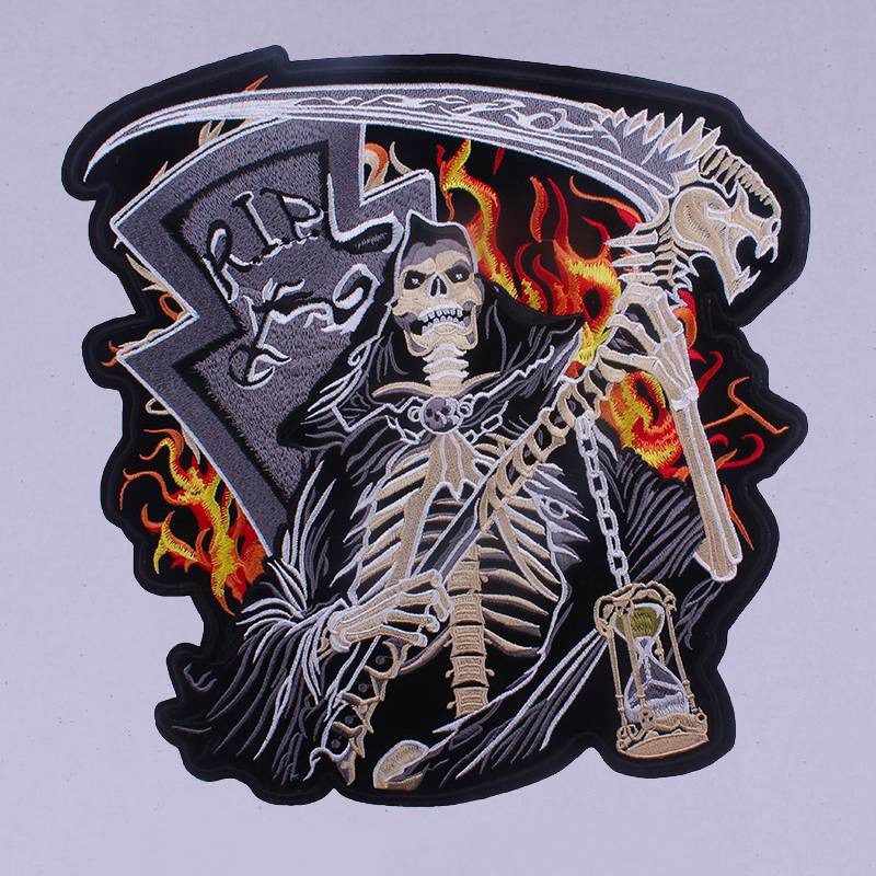 Reaper with his Scythe / Iron-On Patch For Jackets / Large Embroidered Biker Patches For Clothes