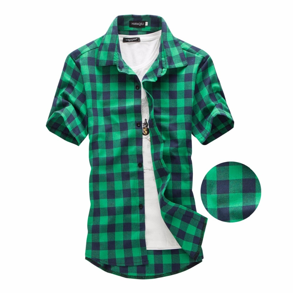 Red And Black Plaid Shirts for Men / Short Sleeve Checkered Shirts in Grunge Rock Style