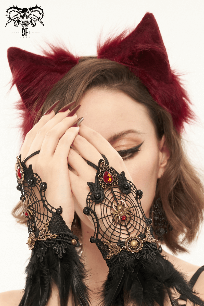 Red Ladies Faux Fur Cat Eears Headdress / Gothic Sexy Head Accessories for Women
